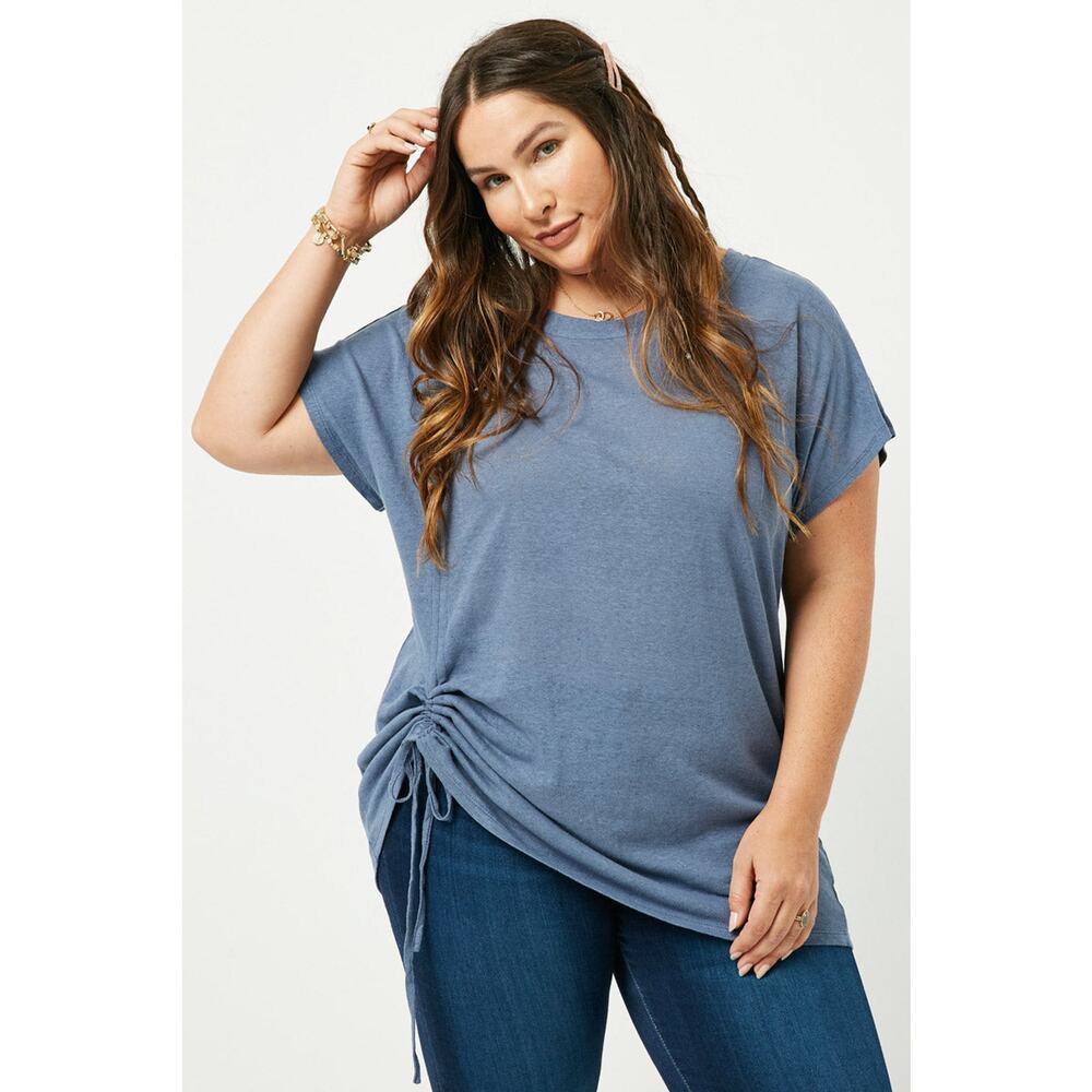HAYDEN STEPHANIE Blue Side Drawstring Dolman Short Sleeve Top 2XL